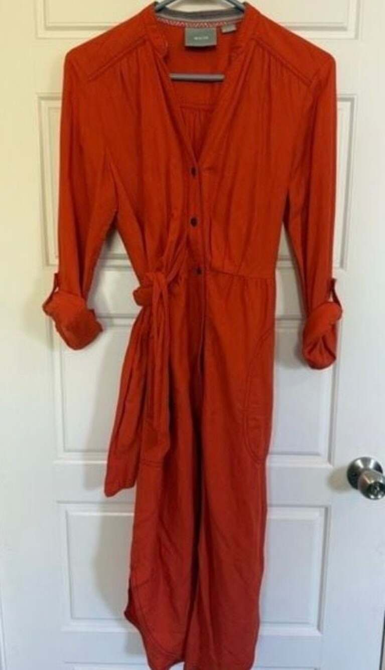 Anthropologie Maeve Rust Midi Shirtdress Tie Waist Size 2 Terracotta Boho - Picture 2 of 4